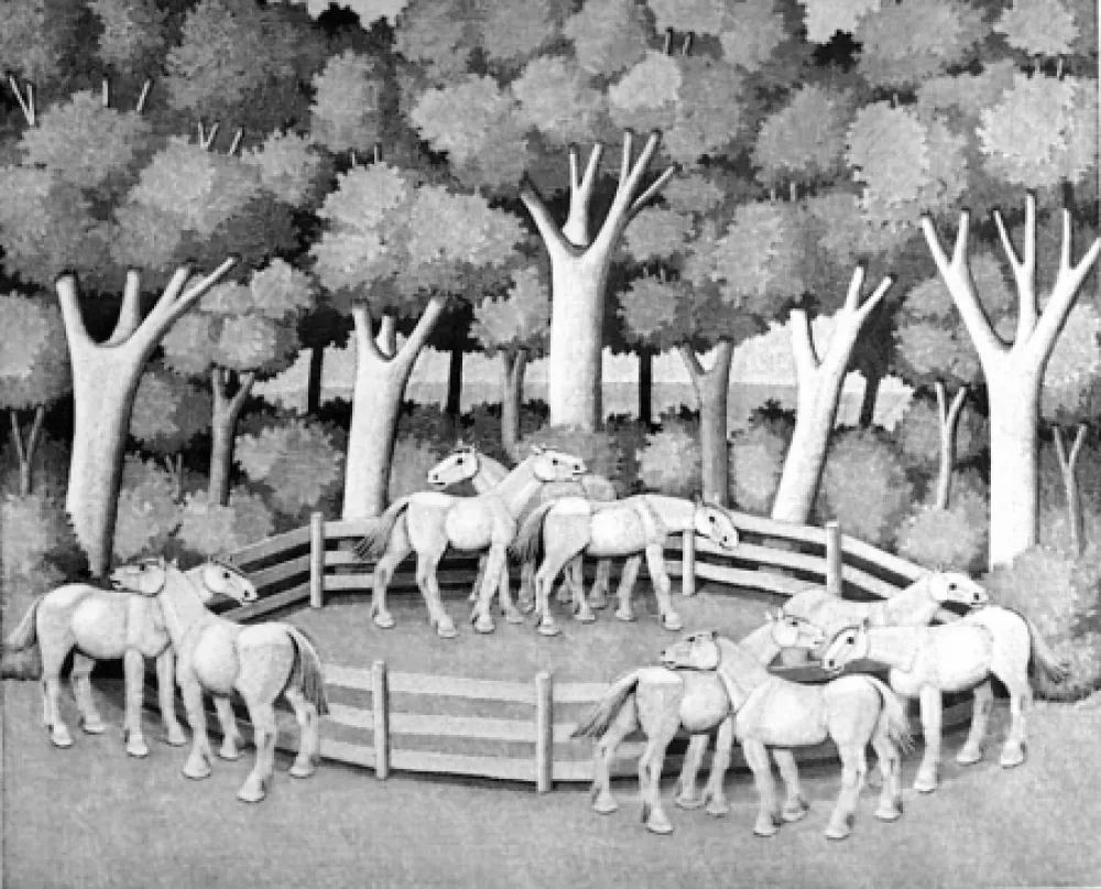 Houtsnede Morena - Cavalli nel bosco