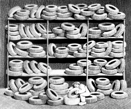 Houtsnede Morena - Il gommista