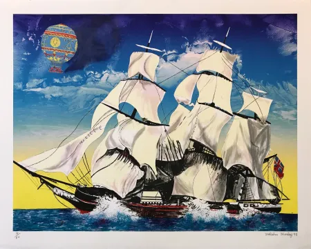 Lithografie Morley - FLYING CLOUD WITH MONTGOLFIERE BALLOON