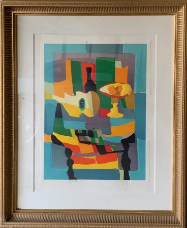Ets En Aquatint Mouly - Blue Still Life with Guitar