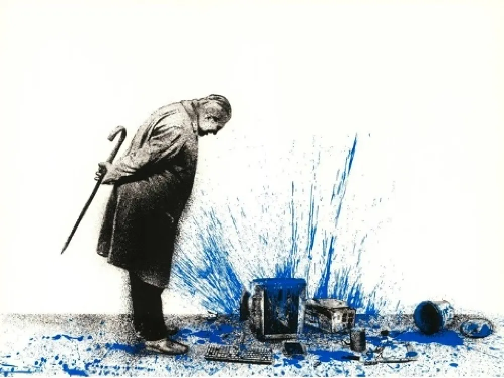 Zeefdruk Mr Brainwash - Glitch - Blue, 2018  