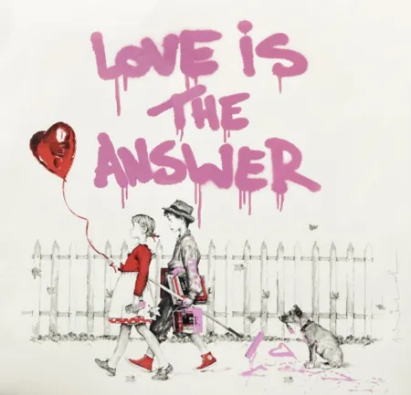 Zeefdruk Mr Brainwash - Love is the Answer (Pink)
