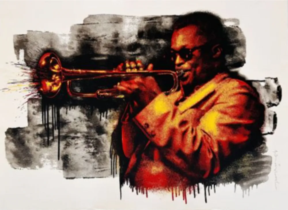 Zeefdruk Mr Brainwash - Miles Davis (Red, Yellow)