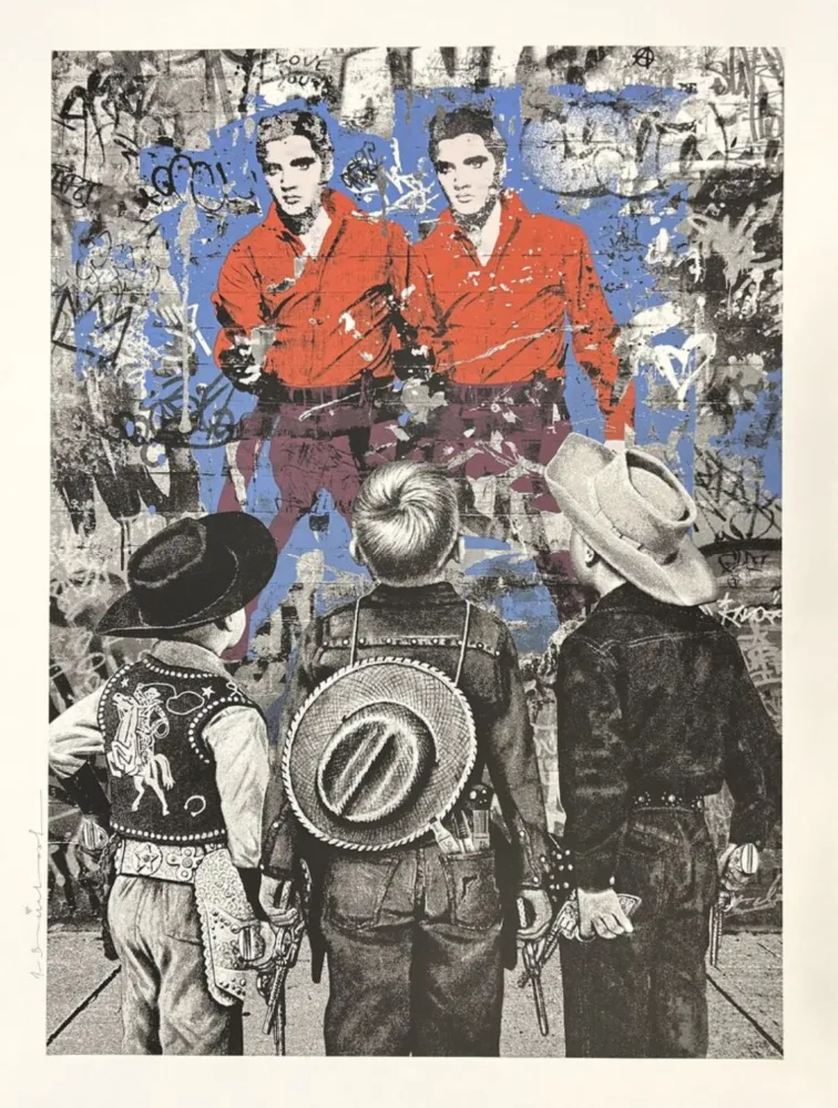 Zeefdruk Mr Brainwash - Playing Cowboy