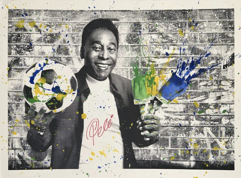 Zeefdruk Mr Brainwash - The King Pele - Brush Portrait