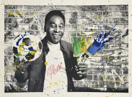 Zeefdruk Mr Brainwash - The King Pele - Brush Portrait