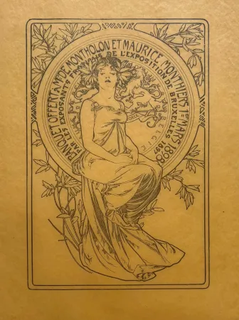 Lithografie Mucha - Banquet offert à Mr De Montholon et Maurice Monthiers, 1er mars 1898