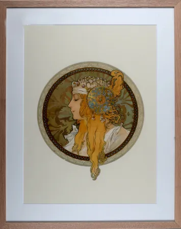 Lithografie Mucha - Byzantine Heads: Blond. 1900 - Framed!