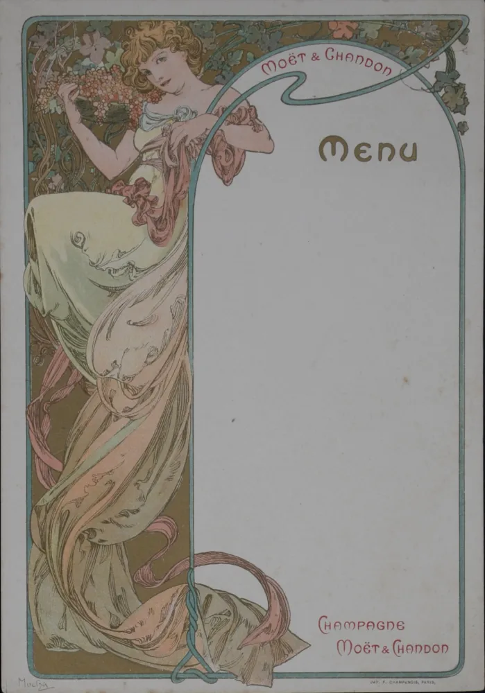 Lithografie Mucha - Champagne Moët & Chandon Menu, 1899