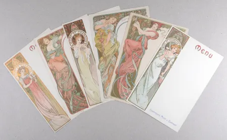 Lithografie Mucha - Champagne Moët & Chandon Menu, 1899 - Complete set of six original lithograph menu cards