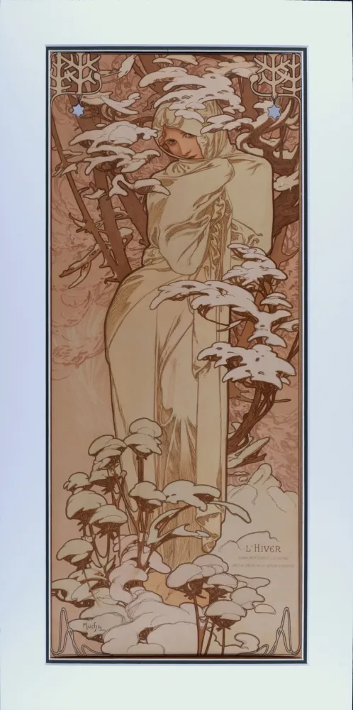 Lithografie Mucha - Hiver, 1897 - Framed!