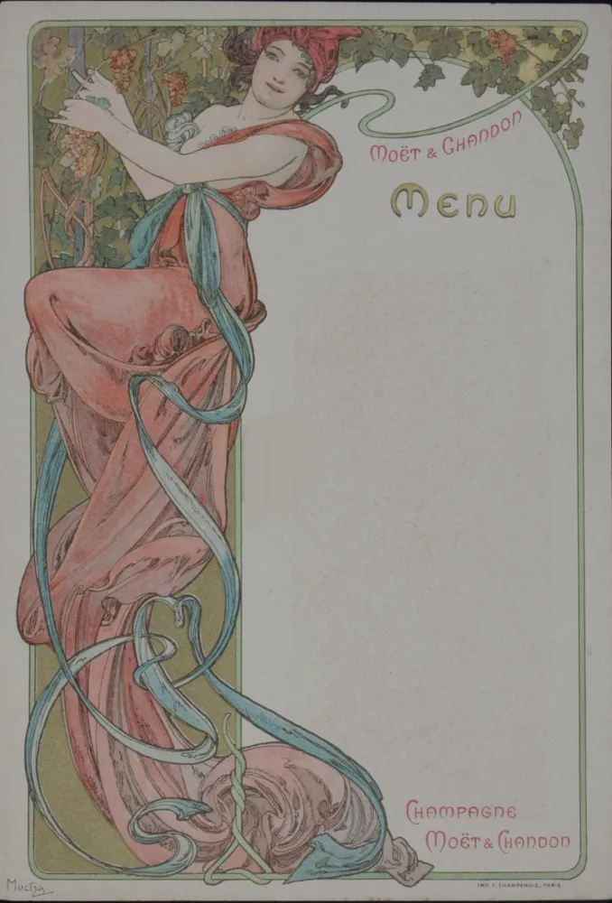 Lithografie Mucha - Menu du Champagne Moët & Chandon, 1899