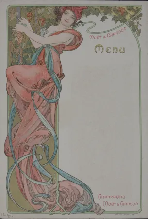 Lithografie Mucha - Menu du Champagne Moët & Chandon, 1899