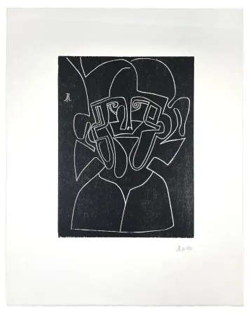 Houtsnede Müller - VISAGE V (MIROIR)