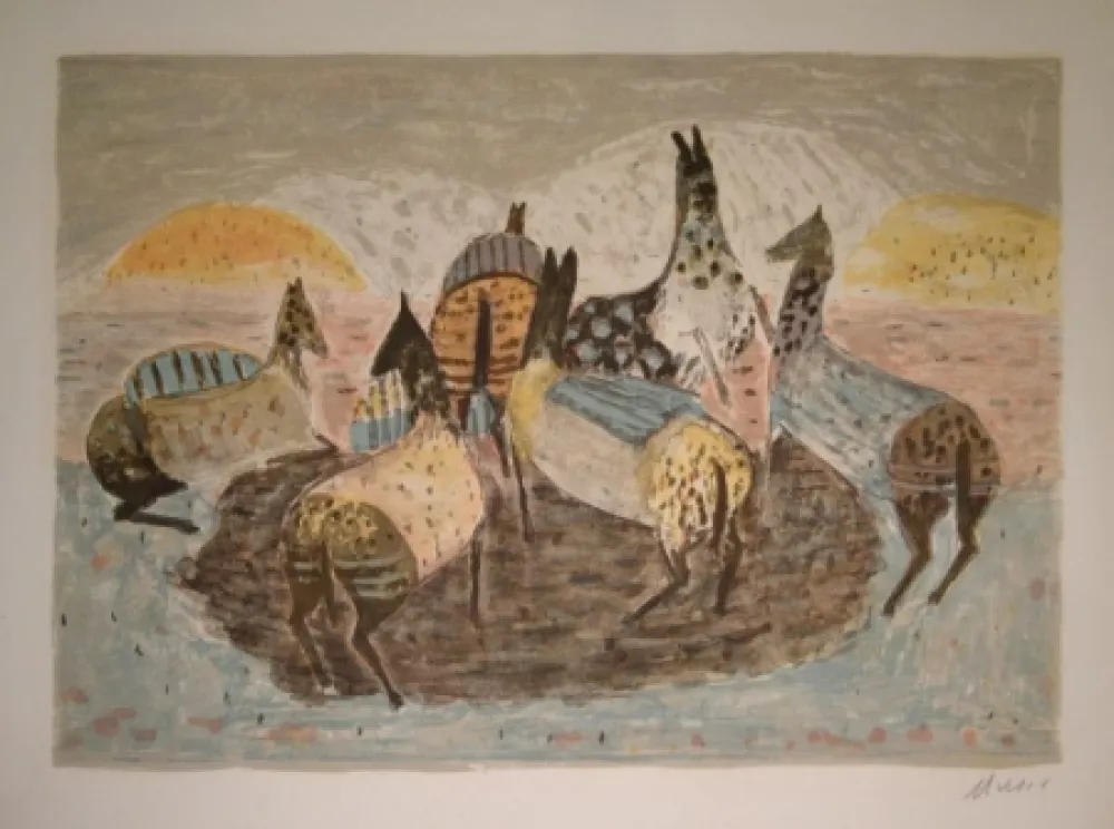 Lithografie Music - Cavallini Che Giacano / Spielende Pferde