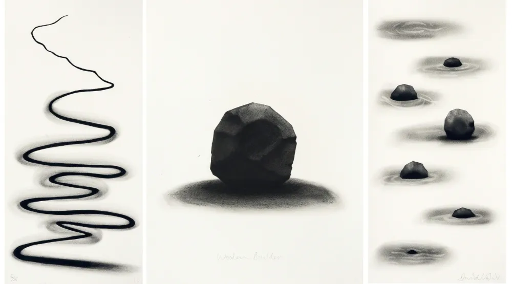 Ets Nash - Wooden boulder, triptych