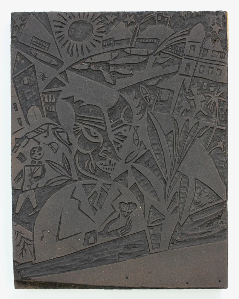 Linosnede Nerlinger - Mann vor Stadtlandschaft (Man in Front of a Cityscape)