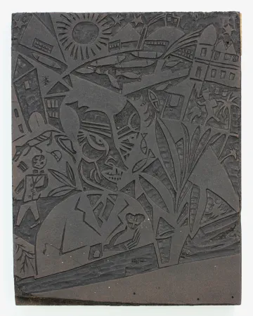 Linosnede Nerlinger - Mann vor Stadtlandschaft (Man in Front of a Cityscape)