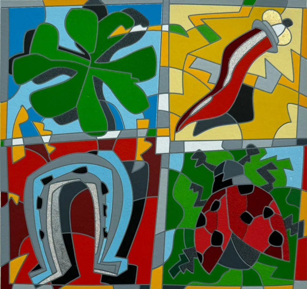 Zeefdruk Nespolo - The four luckies