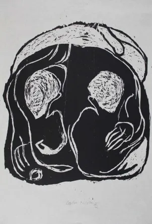 Houtsnede Nicolai - Im Inneren frisst das Helle das Dunkle II