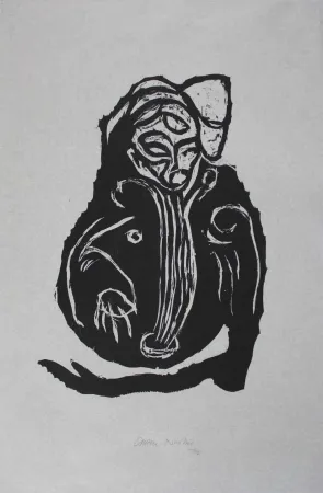 Houtsnede Nicolai - Im Inneren frisst das Helle das Dunkle III