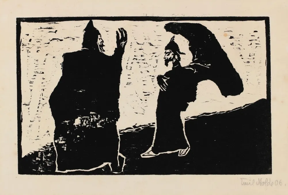 Houtsnede Nolde - General und Diener (General and Servant)