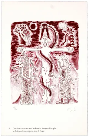Lithografie Nørgaard - A. Demain tu seras avec moi au Paradis, Joseph et Parciphal, le christ nordique, apporte-moi de l'eau
