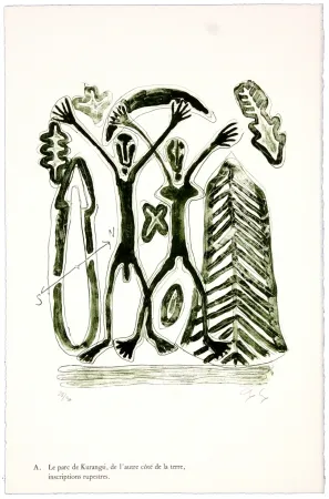 Lithografie Nørgaard - A. Le parc de Kurangsi, de l'autre côté de la terre, inscriptions rupestres