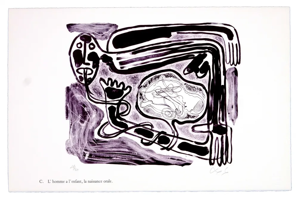 Lithografie Nørgaard - C. L'homme a l'enfant, la naissance orale