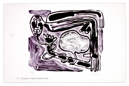 Lithografie Nørgaard - C. L'homme a l'enfant, la naissance orale