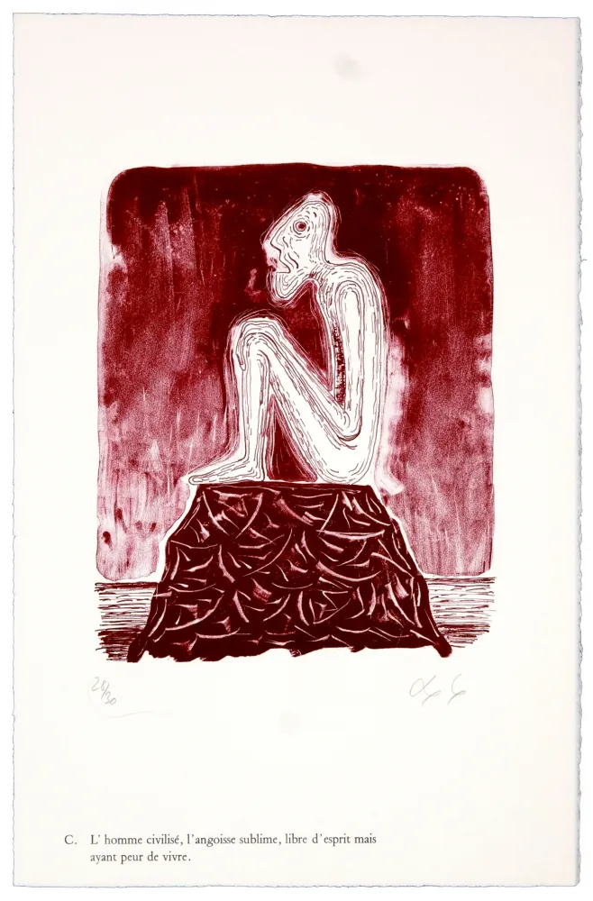 Lithografie Nørgaard - C. L'homme civilisé, l'angoisse sublime, libre d'esprit mais ayant peur de vivre