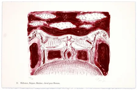 Lithografie Nørgaard - D. Helhesten, Sleipner, Rimfaxe, cheval pour Horsens