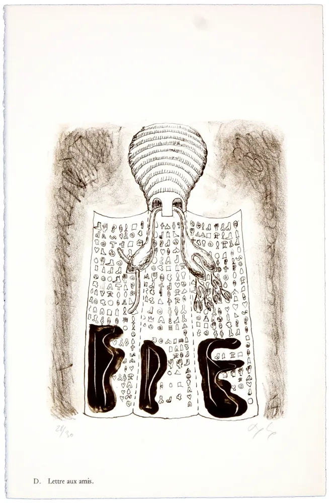 Lithografie Nørgaard - D. Lettre aux amis.