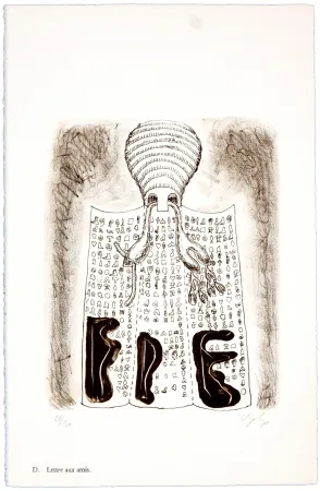 Lithografie Nørgaard - D. Lettre aux amis.