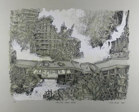 Lithografie Oiwa - Falling Water House
