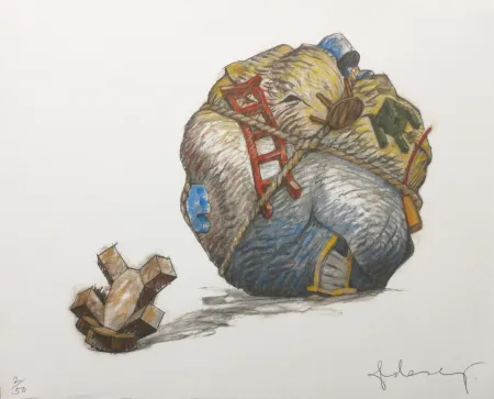 Zeefdruk Oldenburg - HOUSEBALL WITH FALLEN TOY BEAR