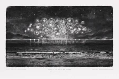 Digitale Print Op De Beeck - Midnight, a calm Sea and some Firework