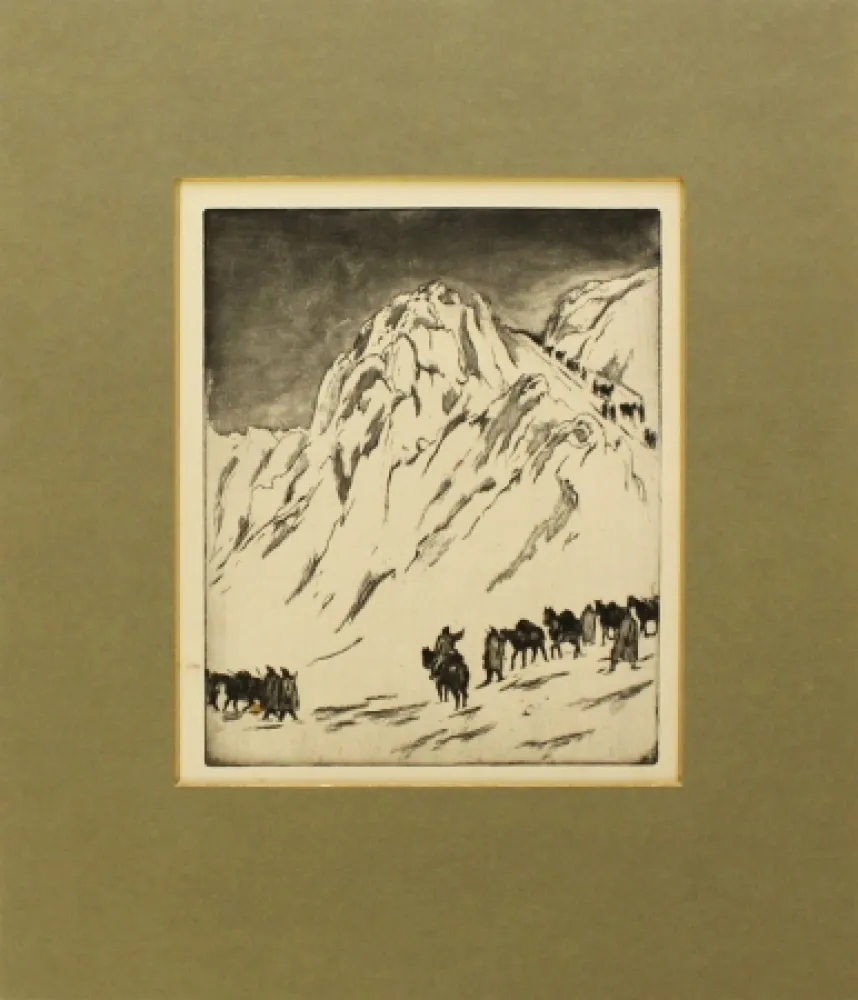 Ets En Aquatint Orlik - Austrian Munitions Column on Serbian Border