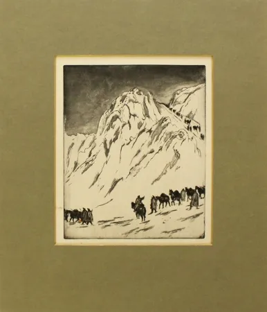 Ets En Aquatint Orlik - Austrian Munitions Column on Serbian Border