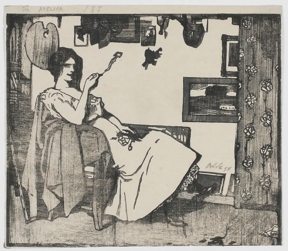 Houtsnede Orlik - Im Atelier