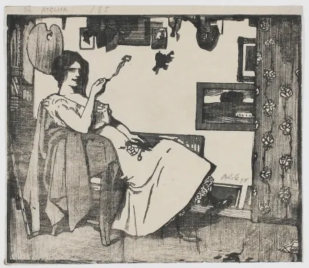 Houtsnede Orlik - Im Atelier