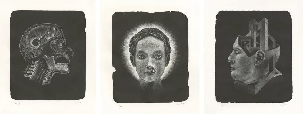 Lithografie Ott - Die Heilige (La sainte) - Triptyque