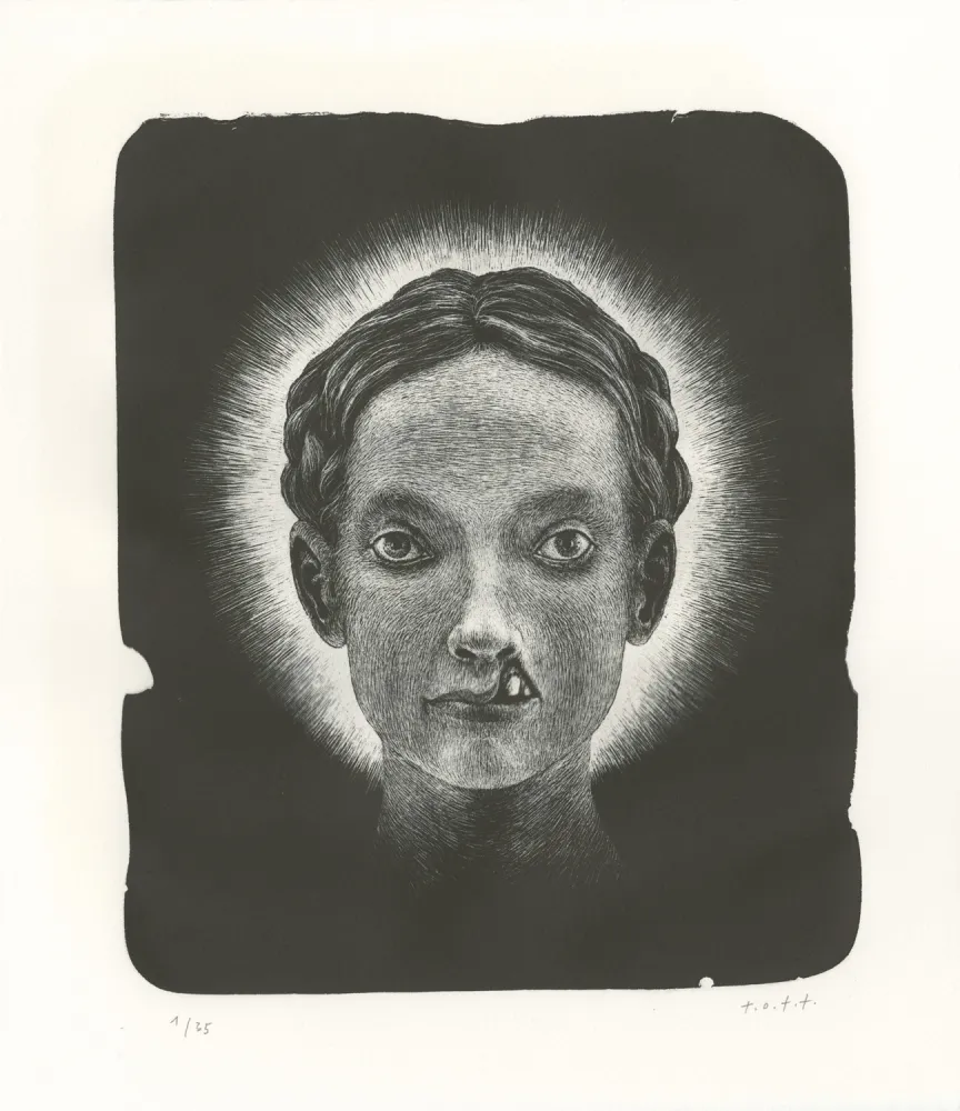 Lithografie Ott - Die Heilige (La sainte) - Triptyque