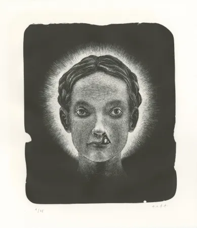 Lithografie Ott - Die Heilige (La sainte) - Triptyque