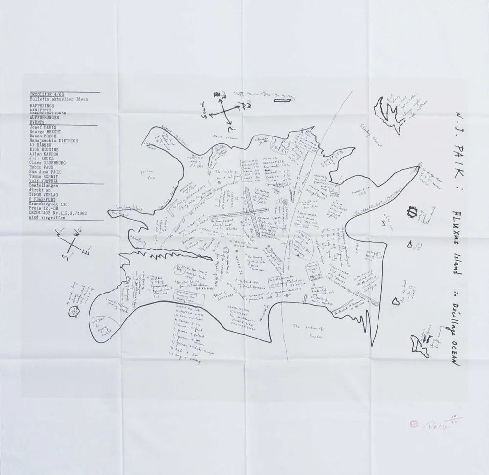 Zeefdruk Paik - FLUXUS ISLAND IN DECOLLAGE OCEAN