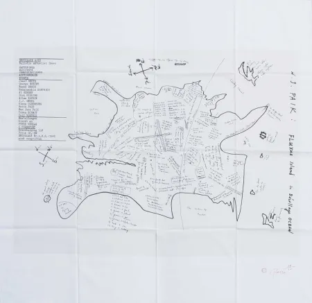 Zeefdruk Paik - FLUXUS ISLAND IN DECOLLAGE OCEAN