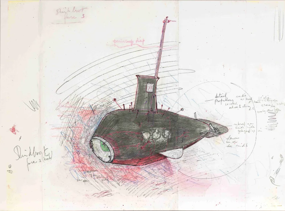 Zeefdruk Panamarenko - De Duikboot : project Panamarenko faze III XL