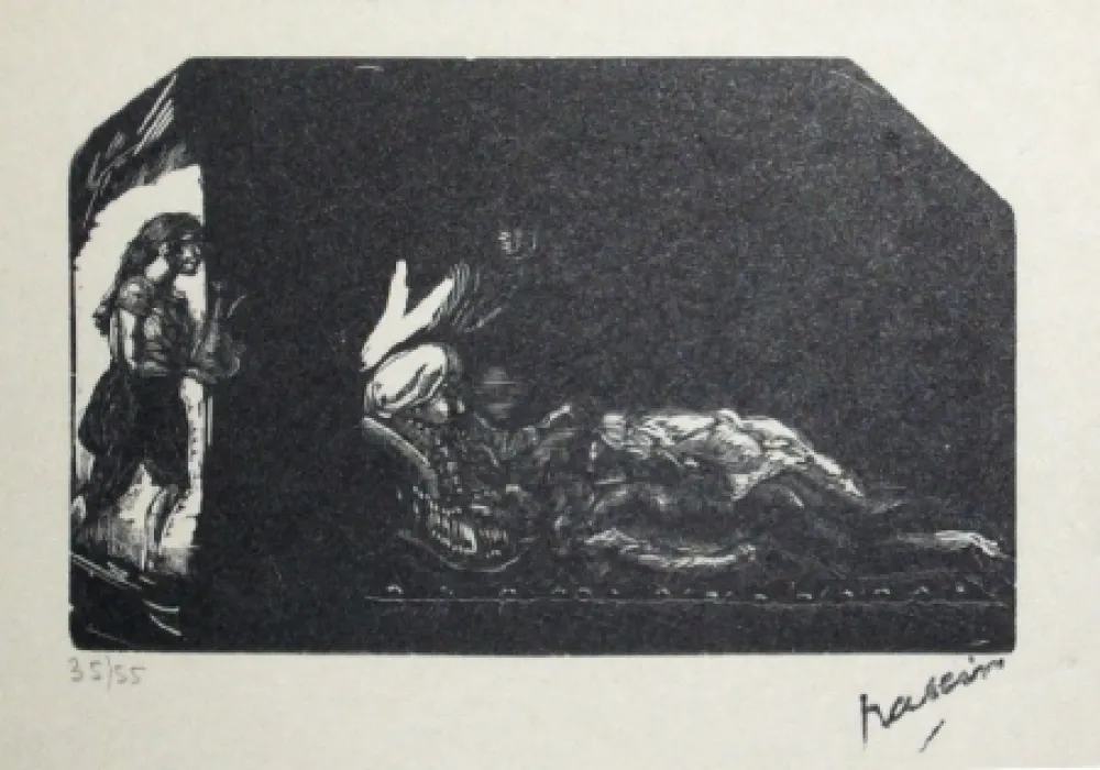 Houtsnede Pascin - Fille avec fleur et scene de Harem