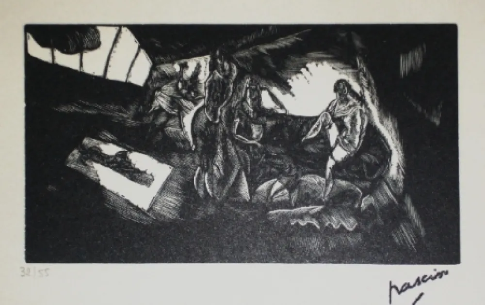 Houtsnede Pascin - L'atelier