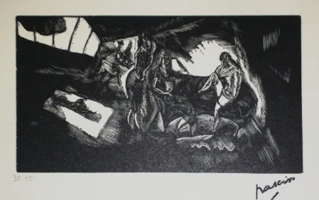 Houtsnede Pascin - L'atelier